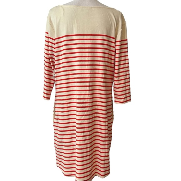 NEW On 34th Striped Casual Jersey Knit Dress Large Ivory & Red Striped Coastal - Picture 5 of 8